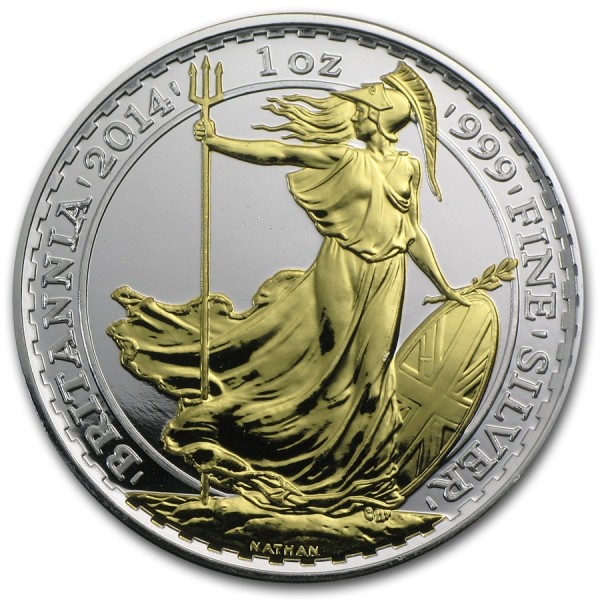 2014 1 Oz Silver £2 UK YEAR OF THE HORSE Coin WITH 24K GOLD GILDED.