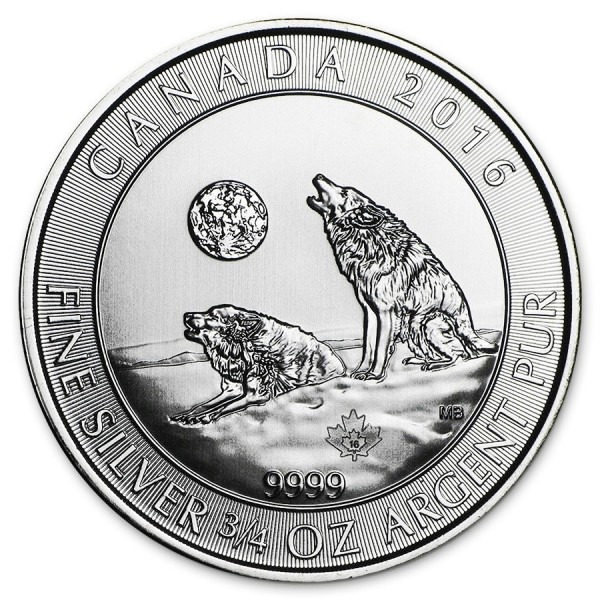 2016 3/4 oz Ounce Canadian Silver Grey Wolf Moon Coin 24K Gold Gilded 