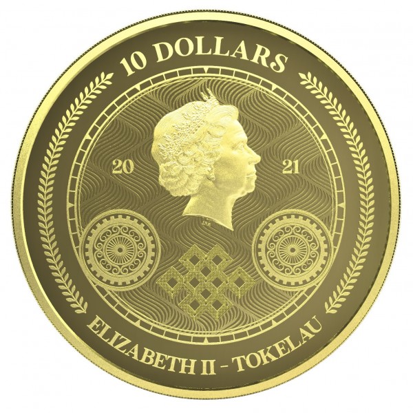 2021 1/10 oz Gold $10 NZD Tokelau Chronos Coin Proof Like | European Mint