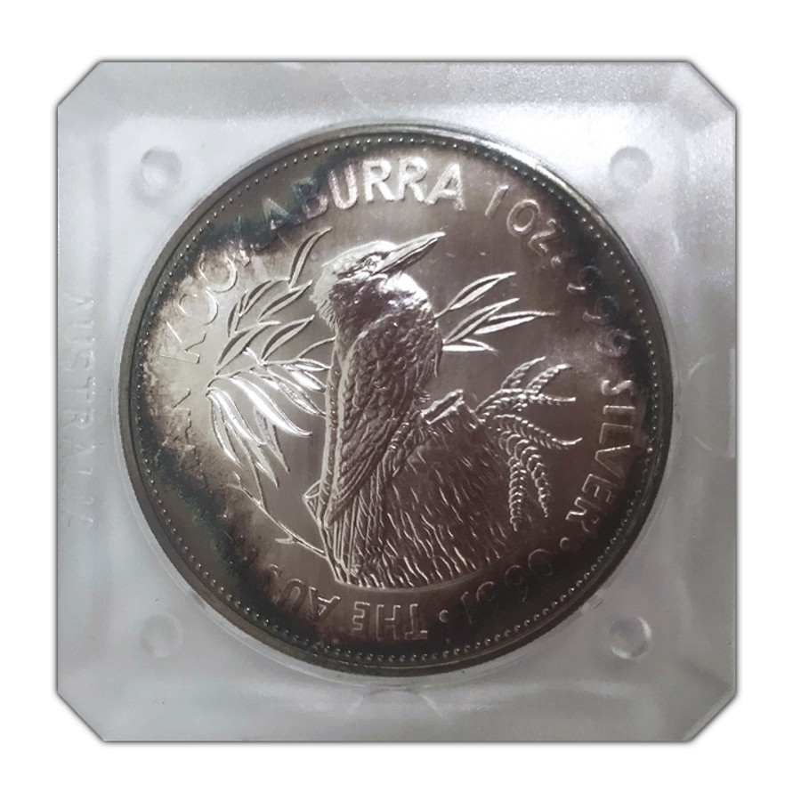 1990 AUSTRALIAN KOOKABURRA *INAUGURAL YEAR* 1oz SILVER $5 COIN-UNC ORIG SQ CAP 