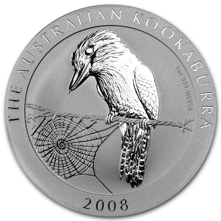 2008 Australia $1 .999 Silver Kookaburra Original Mint Capsule 