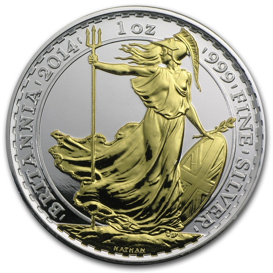 2018 Great Britain 1 oz Silver Britannia BU Coin $2 24K Gold Gilded BOTH SIDES