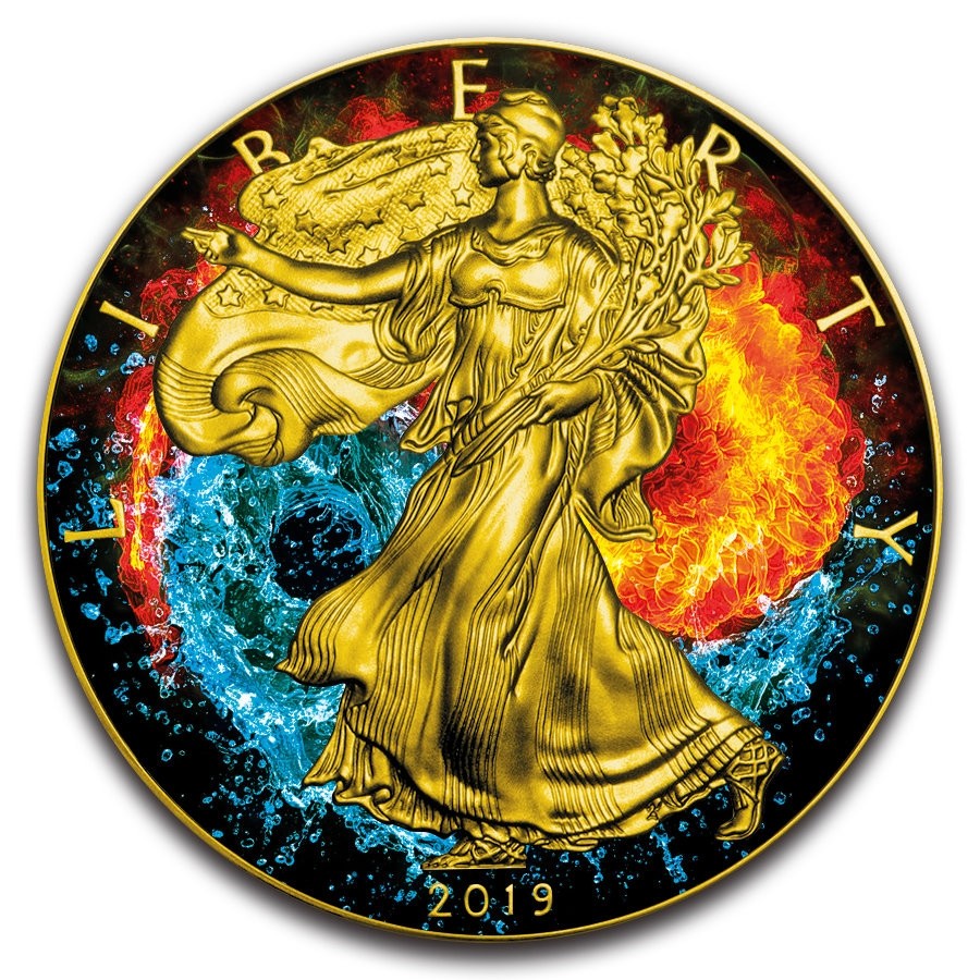 2019 1oz American Silver Eagle Yin Yang Gilded Colorized