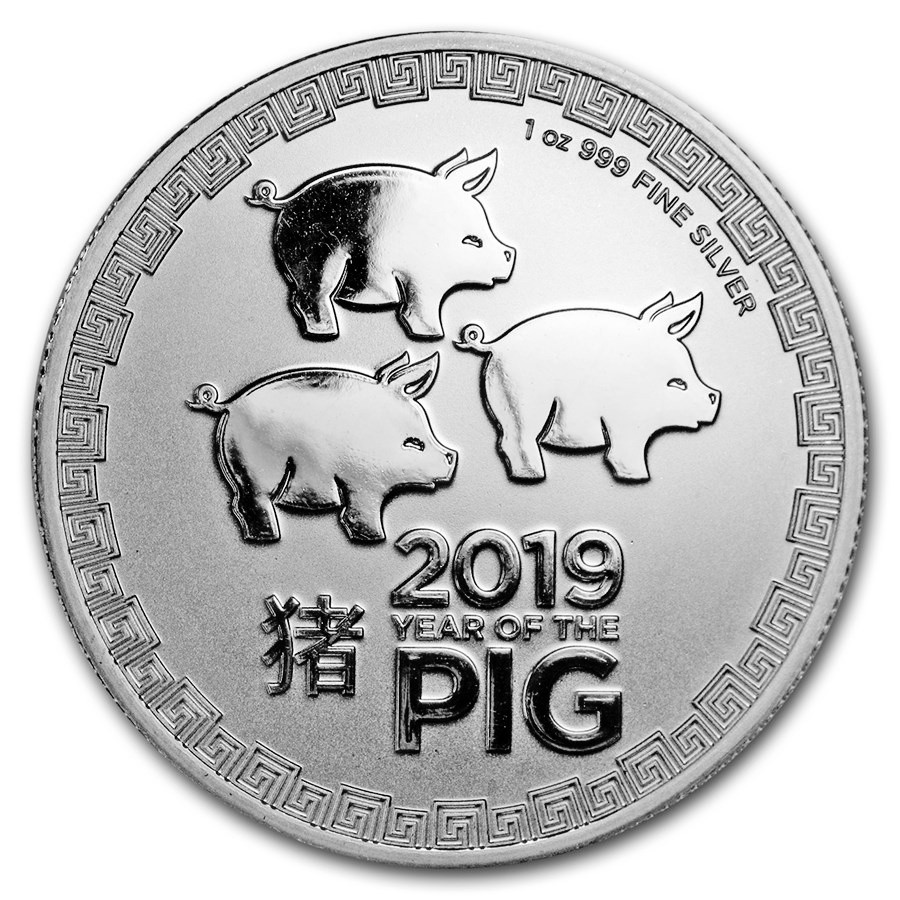 2019 1 oz $2 NZD Niue Lunar Silver Year of the Pig Coin BU 