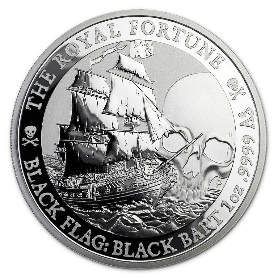 The Royal Fortune Black Flag:Black Bart 1oz Silver Coin PCGS MS70 Tuvalu 2020