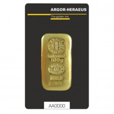 100g 9999 Gold Bar Argor Heraeus Casted (In Assay) 