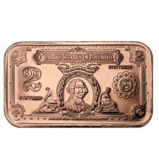 1 oz $2 US Thomas Jefferson Banknote 999 Fine Copper Bar