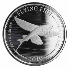 2019 1 oz $1 Barbados Flying Fish Silver Coin BU (In capsule)