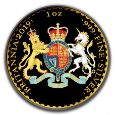 2019 1 oz UK Silver Britannia Coat of Arms Colorized Black Ruthenium Coin