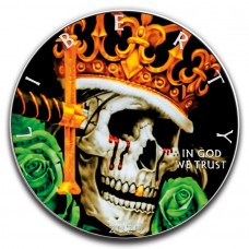 2020 1oz $1 American Silver Eagle King Skull Colorized Coin