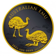 2020 1 oz $1 Silver Emu Black Platinum 24kt gold Coin