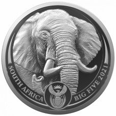 2021 1 oz 5 Rand South African Big Five II Silver Elephant Coin BU in Blister Card