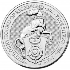 2021 2 oz £5 GBP UK Silver Queen's Beasts White Greyhound of Richmond Coin BU