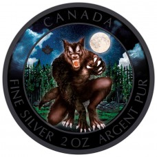 2021 2oz Canada Creatures of the North Werewolf Full Moon Night Colorized Black Platinum Silver Coin