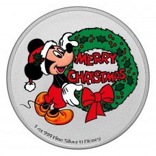 2021 1oz $2 NZD Niue Mickey Mouse Christmas Colorized Silver Coin