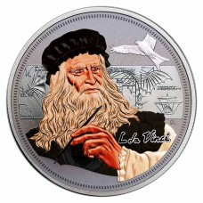2021 1 oz Niue $2 NZD Icons Of Inspiration Leonardo Da Vinci Silver Colorized Coin
