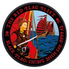 2021 1oz $1 Tuvalu Silver Black Flag The Red Flag Fleet Black Platinum Colorized Coin