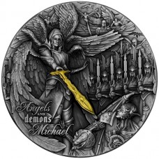 2022 2 oz $5 NZD Niue Silver Michael Angels and Demons Antique High Relief Coin