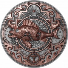 2022 2 oz $5 NZD Niue Silver Metal Fish "Steampunk" Antique Finish Coin