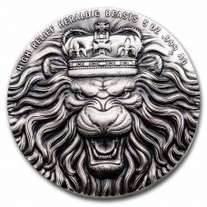 2022 5 oz £5 GBP Tristan da Cunha Heraldic Beasts Lion of England Antique Finish High Relief Silver Coin (PRE-SALE)