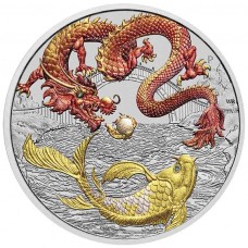 2023 1oz $1 Australian Chinese Myths and Legends Series Red Dragon & Koi fish Coloured Silver Coin in Capsule