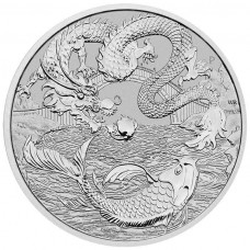2023 1oz $1 Australian Chinese Myths and Legends Series Dragon & Koi fish Silver Coin in Capsule