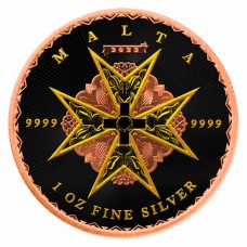 2023 1oz Malta Cross Black Platinum Rose Gold 24k Gilded Coin (PRE-SALE)
