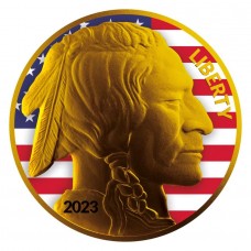 2023 1 oz American Silver Buffalo Round US Flag Colorized Gold Gilded Coin