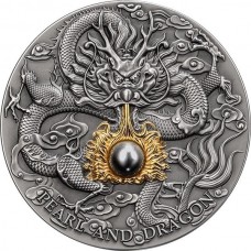 2023 2 oz $5 NZD Niue Silver Black Pearl and Dragon Divine Pearls Antique High Relief Coin