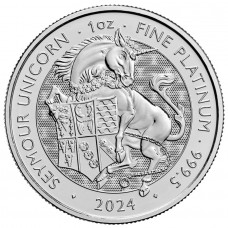 2024 1 oz £100 GBP UK Platinum Royal Tudor Beasts Seymour Unicorn Coin BU (PRE-SALE)