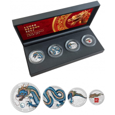 2024 1.85 oz Fiji Year of the Dragon 4-coin-set Colorized Silver (PRE-SALE)