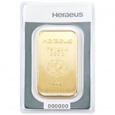 50g 9999 Fine Gold Bar Heraeus (In Assay)