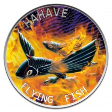 2020 1 oz $5 NZD Tokelau Silver Flying Fish Hahave Fried Colorized Coin