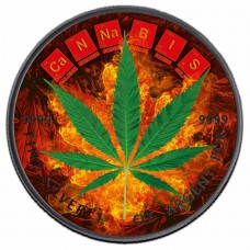 2022 1 oz $5 Silver Burning Cannabis Maple Leaf Colorized Coin
