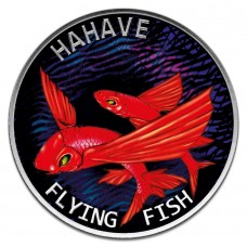 2020 1 oz $5 NZD Tokelau Silver Flying Fish Hahave Red Colorized Coin