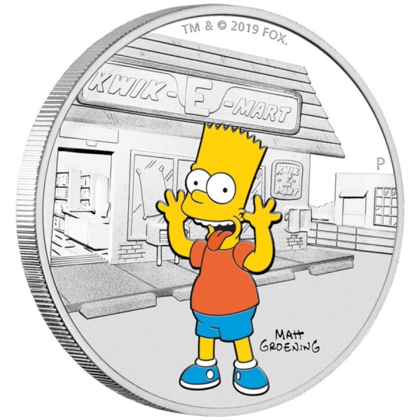 2019 1 oz $1 Tuvalu Bart Simpson Proof Silver Coin | European Mint