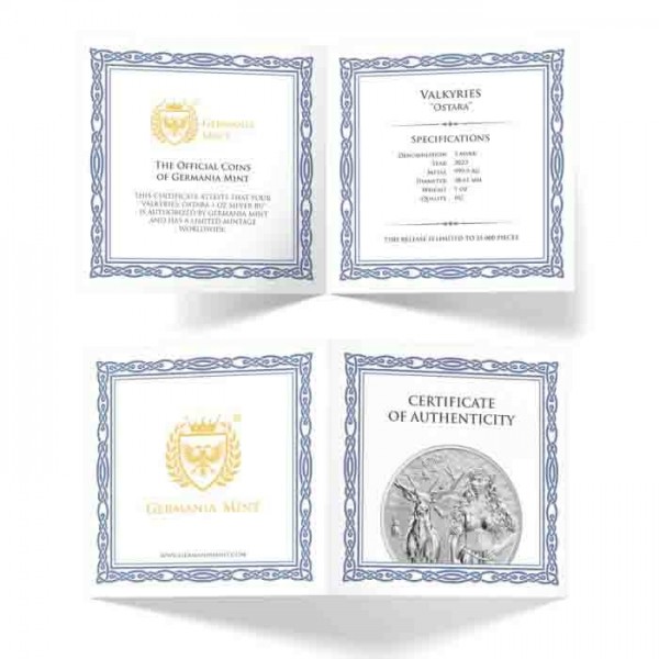 2023 1 oz 5 Mark Valkyries Series Ostara Silver Coin BU with COA ...